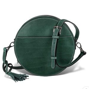 Pegai circle crossbody bag purse in Emerald with Nickel Hardware